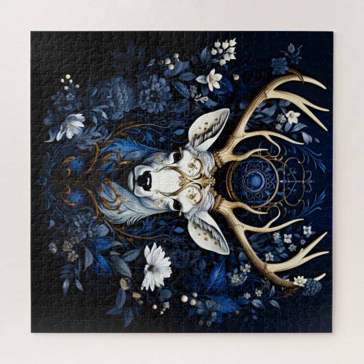 Midnight Celestial Floral Gothic Deer  Puzzle (Horizontal)