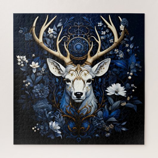 Midnight Celestial Floral Gothic Deer  Puzzle (Vertikal)