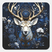Midnight Celestial Floral Gothic Deer Quadratischer Aufkleber (Vorderseite)