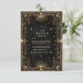Midnight Celestial Luxe Wedding RSVP Karte (Stehend Vorderseite)