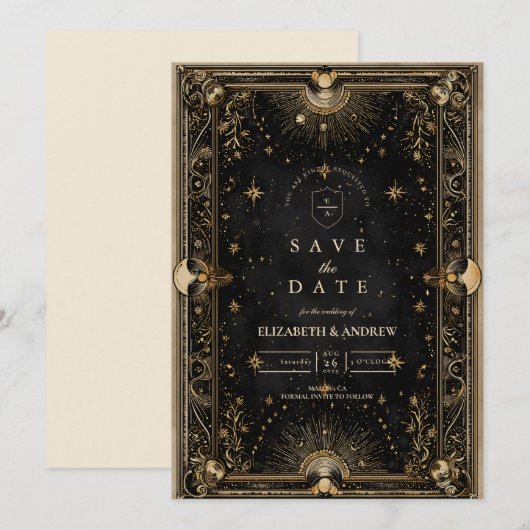 Midnight Celestial Luxe Wedding Save The Date (Vorne/Hinten)