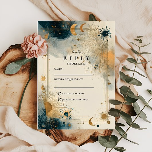 Midnight Celestial Wedding RSVP Karte