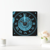 Midnight Clock Light Blue Quadratische Wanduhr (Zuhause)