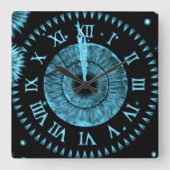 Midnight Clock Light Blue Quadratische Wanduhr (Vorderseite)