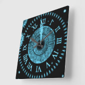 Midnight Clock Light Blue Quadratische Wanduhr (Winkel)