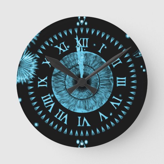 Midnight Clock Light Blue Runde Wanduhr (Vorderseite)
