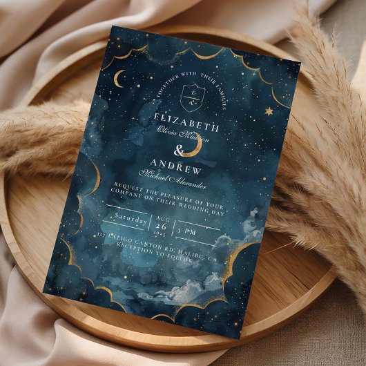 Midnight Constellation Floral Wedding Einladung
