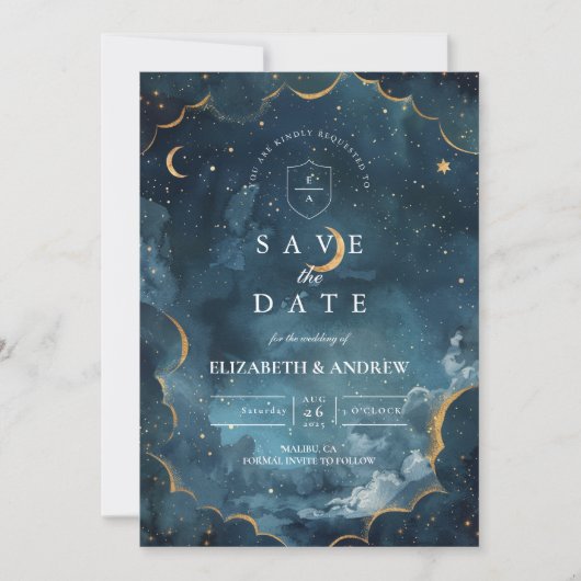Midnight Constellation Floral Wedding Save The Date (Vorderseite)