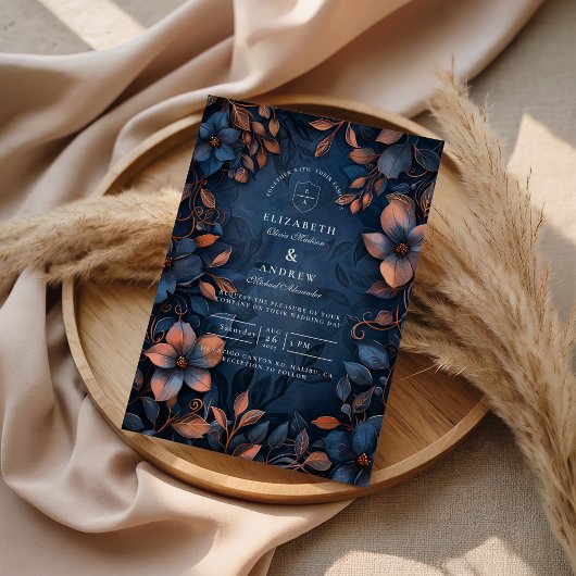 Midnight Copper Floral Wedding Einladung