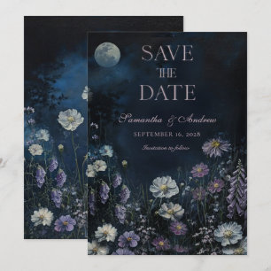 Midnight Cosmos Dunkle Florale Hochzeit Save The D Einladung