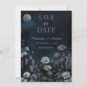 Midnight Cosmos Dunkle Florale Hochzeit Save The D Einladung (Vorderseite)