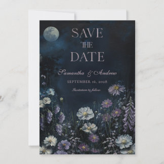 Midnight Cosmos Dunkle Florale Hochzeit Save The D Einladung