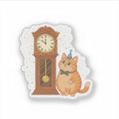 Midnight Countdown Clock Cat Golden Sparkles Aufkleber (Vorderseite)