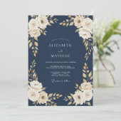 Midnight Cream Bloom Hochzeit Einladung (Stehend Vorderseite)