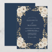 Midnight Cream Bloom Hochzeit Einladung (Vorne/Hinten)