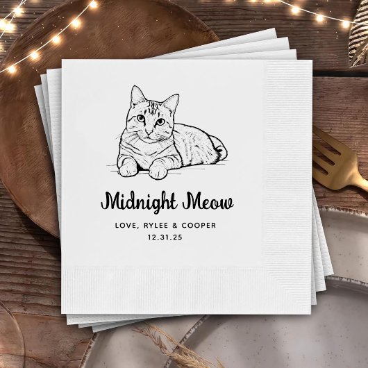 Midnight Custom Cat Gezeichnet Cocktail Napkins Ho Serviette