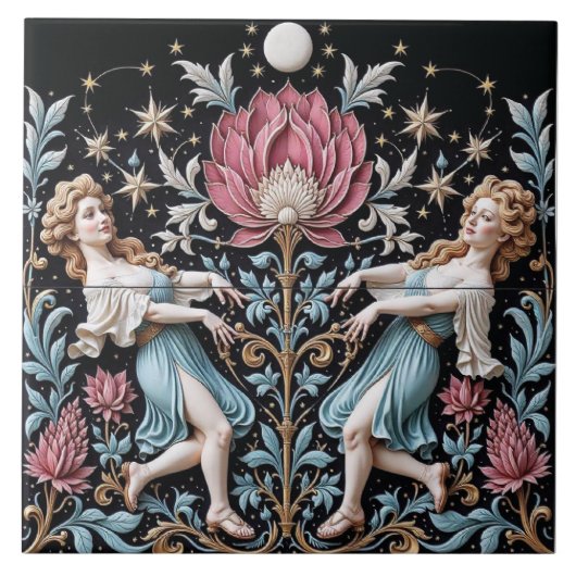 Midnight Dance Around the Pink Lotus Fliese (Vorderseite)