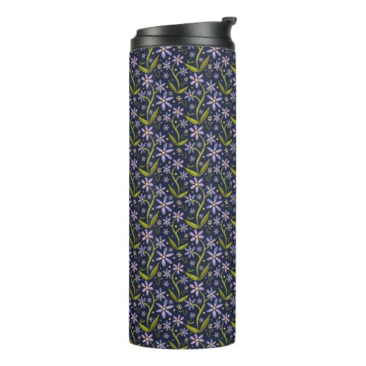 Midnight | Dancing Daisies Watercolor Tumbler Thermosbecher (Nach links gedreht)