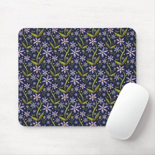 Midnight | Dancing Watercolor Daisies Mousepad (Mit Mouse)