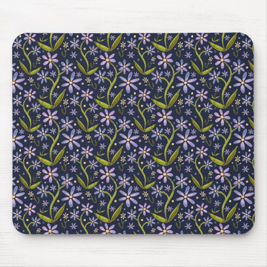 Midnight | Dancing Watercolor Daisies Mousepad (Vorne)