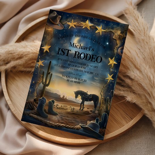 Midnight Desert Cowboy 1st Birthday Rodeo Einladung