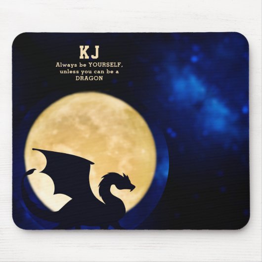 Midnight Dragon Minimalist Initials Back to School Mousepad (Vorne)