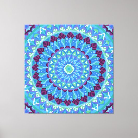 Midnight Dreams Mandala Blau Boho Leinwanddruck (Vorderseite)