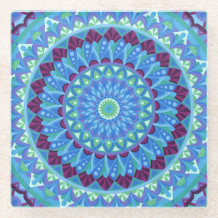 Midnight Dreams Mandala Blau Boho Trinkglas Glasuntersetzer