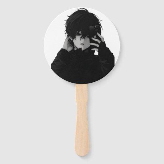 Midnight-Emo Anime-Junge - Dunkler Ästhetik-Handfä Fächer (Vorderseite)