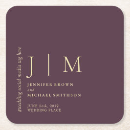 Midnight Fig & Champagne Simple Elegant Wedding Rechteckiger Pappuntersetzer