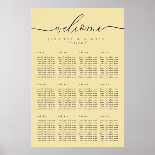 Midnight Fig & Champagne Welcome Wedding Seating Poster (Vorne)