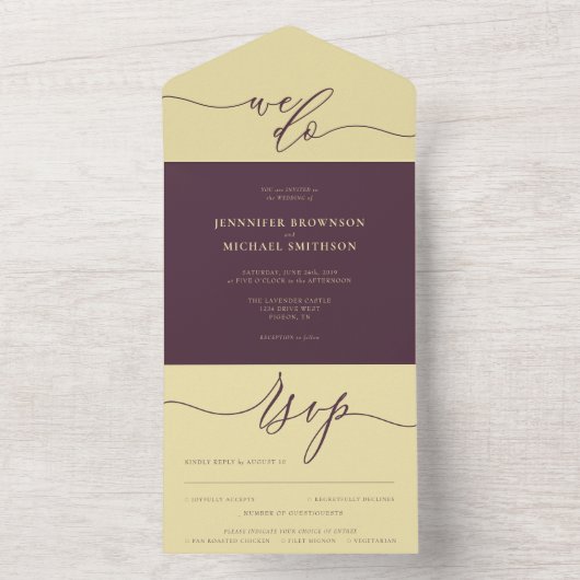 Midnight Fig Hochzeitsskript wir machen All In One Einladung (Innen Boden)