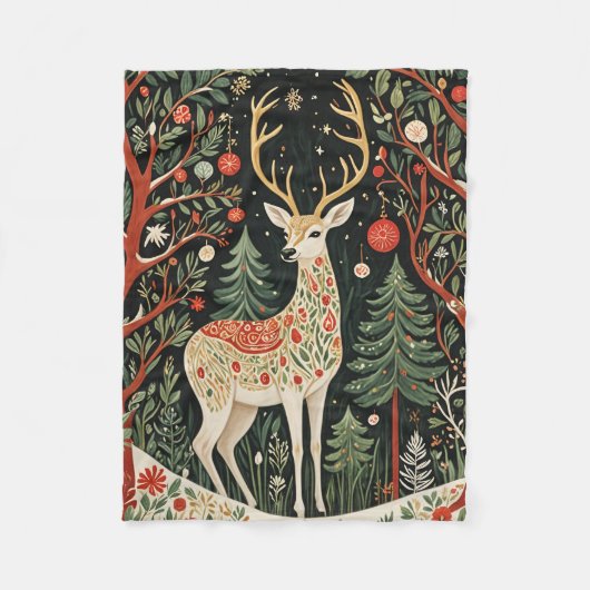 Midnight Forest Christmas Deer Fleecedecke (Vorderseite)