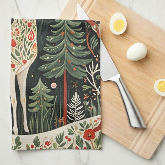 Midnight Forest Christmas Deer Geschirrtuch (Viertel Falte)