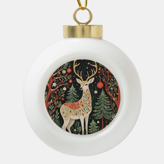 Midnight Forest Christmas Deer Keramik Kugel-Ornament (Vorderseite)