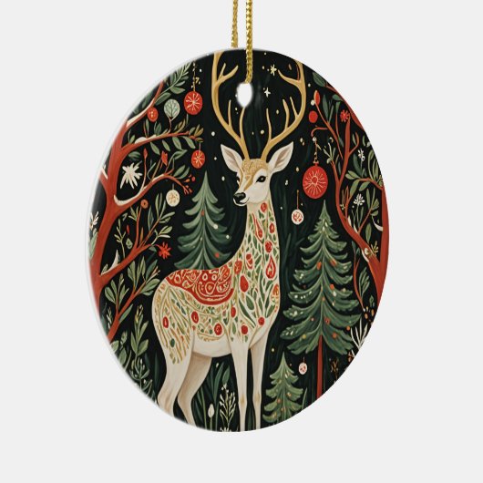 Midnight Forest Christmas Deer Keramik Ornament (Rechts)