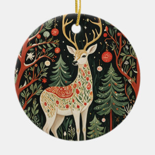 Midnight Forest Christmas Deer Keramik Ornament