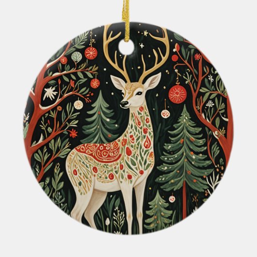 Midnight Forest Christmas Deer Keramik Ornament (Hinten)