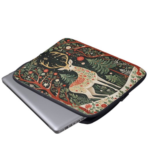 Midnight Forest Christmas Deer Laptopschutzhülle (Vorne Knopf)