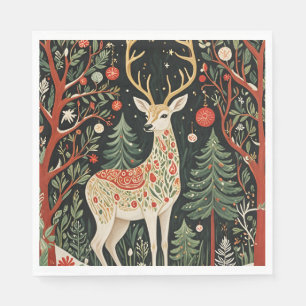 Midnight Forest Christmas Deer Serviette