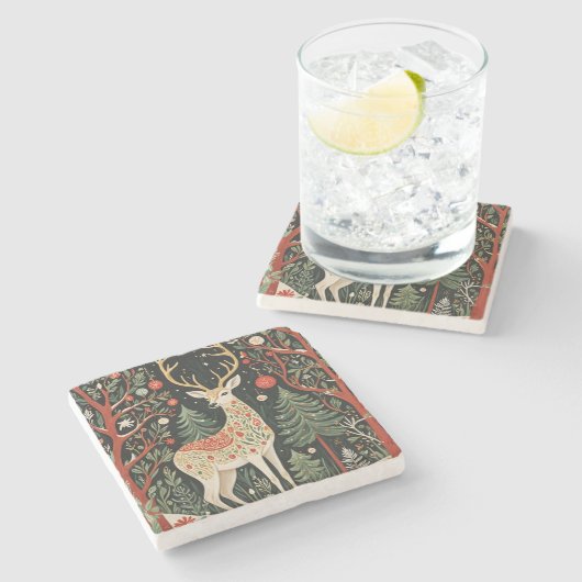 Midnight Forest Christmas Deer Steinuntersetzer (Seitenansicht)