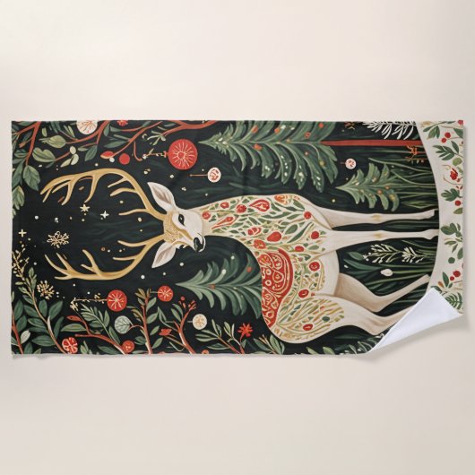 Midnight Forest Christmas Deer Strandtuch (Vorderseite)