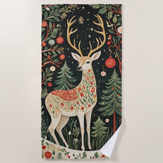 Midnight Forest Christmas Deer Strandtuch (Vorderseite)