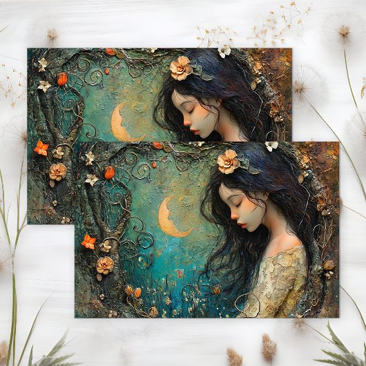 MIDNIGHT FOREST FAIRE DECOUPAGE SEIDENPAPIER