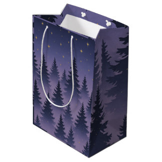 Midnight Forest Gift Bag – Starry Night Pine Tree Mittlere Geschenktüte