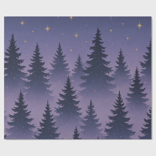 Midnight Forest Wrapping Paper – Starry Night Pine Geschenkpapier (Flach)