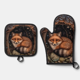 Midnight Fox Ornament Ofenhandschuh & Topflappen-Set