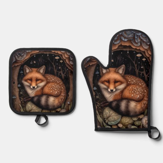 Midnight Fox Ornament Ofenhandschuh & Topflappen-Set (Vorderseite)