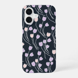 Midnight Garden Dark Navy & Lilac Sketchy Floral iPhone 16 Hülle