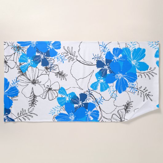 Midnight Garden Hawaiian Hibiskus Floral Blue Strandtuch (Vorderseite)